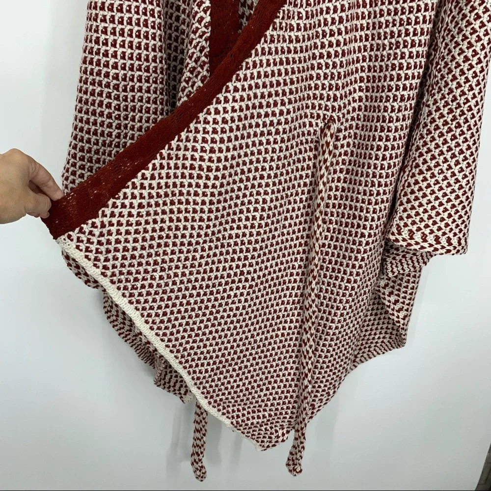 Rare Boho Ryu Rust Red & White Knit Tied Cardigan Sweater New Nwt Size Large - Picture 4 of 16